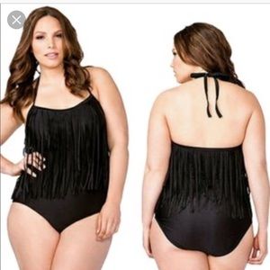 F21 Black Fringe Swimsuit